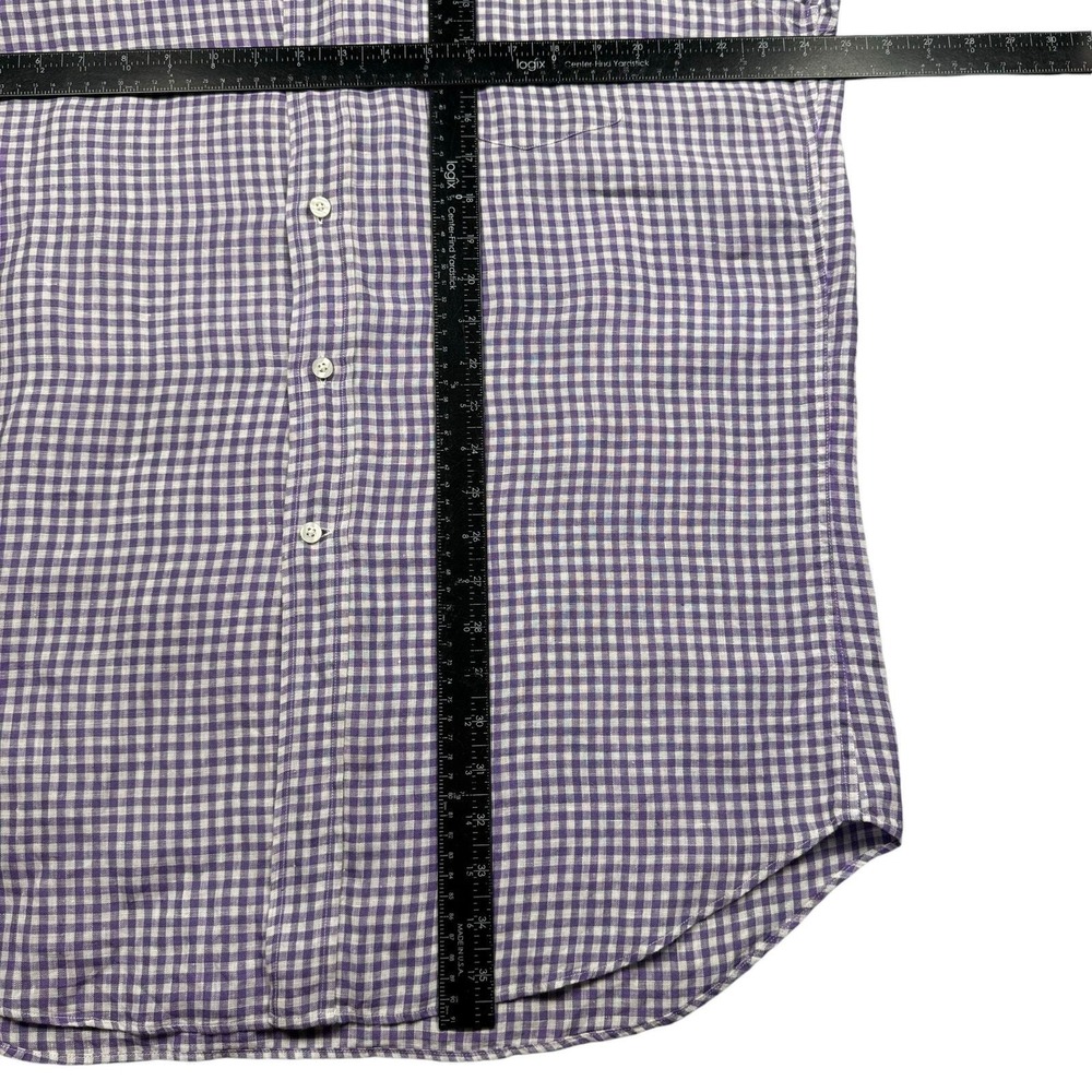 Luigi Baldo Shirt Men's XLT 100% Linen Long Sleeve Purple Check Plaid - Picture 6 of 7